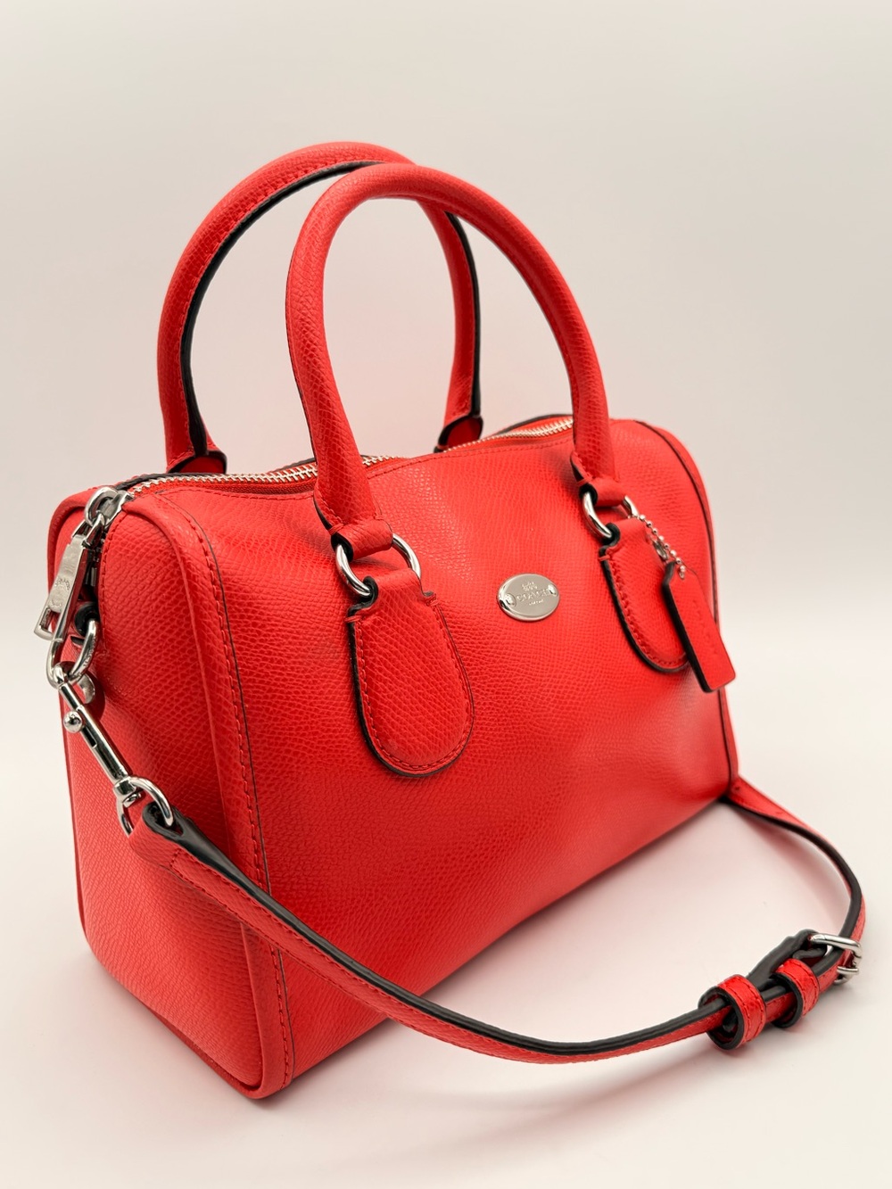 COACH Mini Bennett Satchel Coral Crossgrain Leather Bag Crossbody Purse - Picture 3 of 10